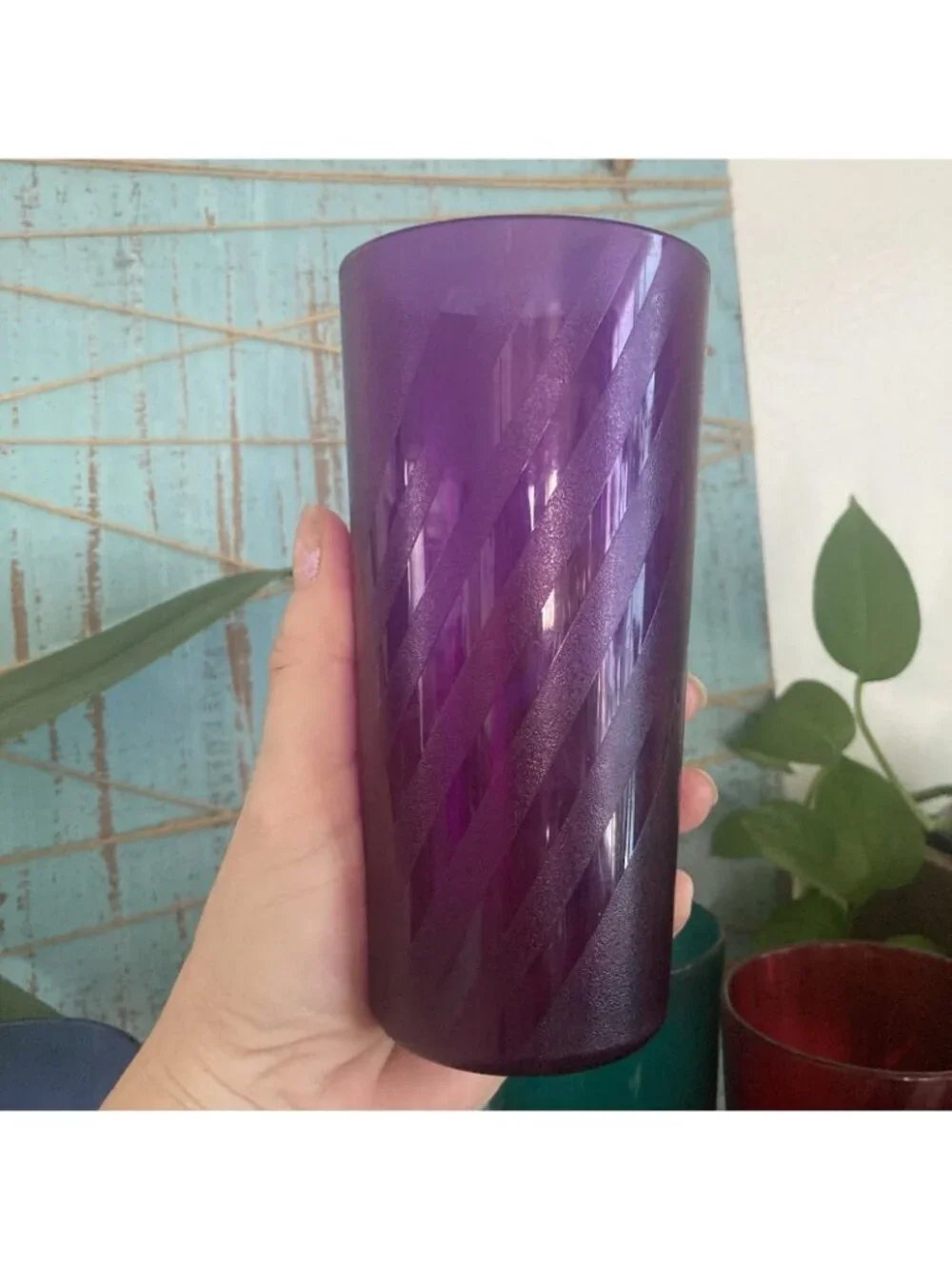 Tupperware Acrylic 4 Tumbler Cups Jewel Tone Jazzy Geometric 14oz.